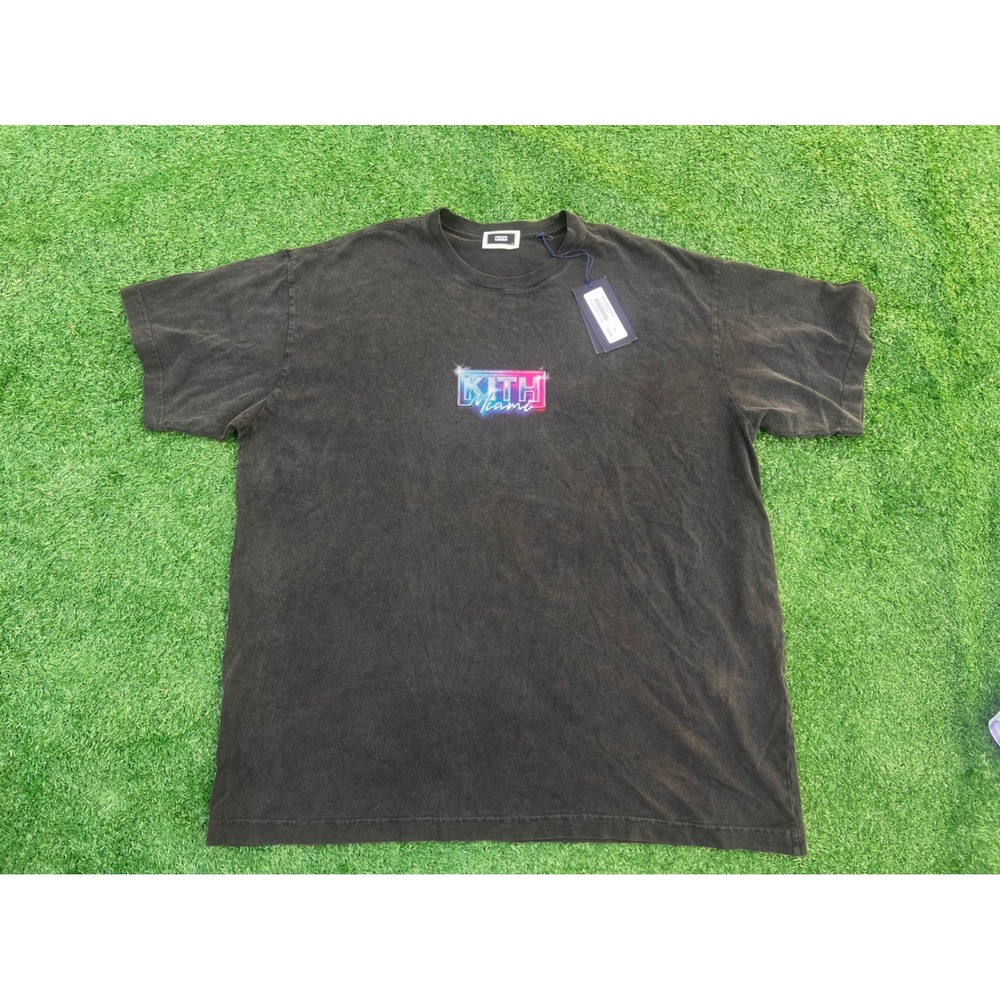 Kith Miami Neon Box Logo Vintage Tee Black KHMA030051-001 Mens XL New